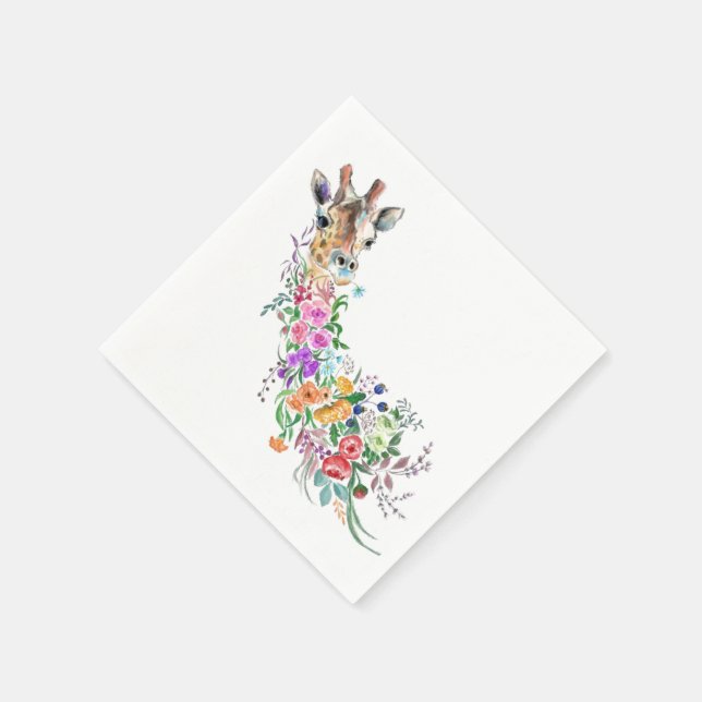 Colourful Flowers Bouquet Giraffe - Drawing Floral Napkin (Corner)