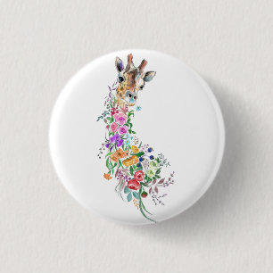 Colourful Flowers Bouquet Giraffe - Drawing Modern 3 Cm Round Badge