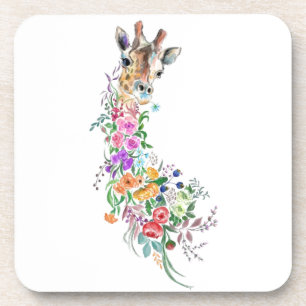 Colourful Flowers Bouquet Giraffe - Drawing Modern Coaster