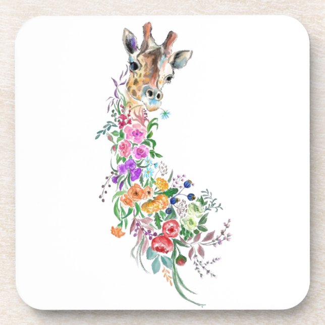 Colourful Flowers Bouquet Giraffe - Drawing Modern Coaster (Front)
