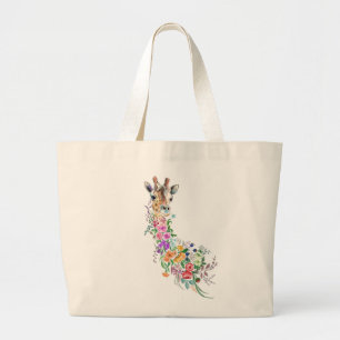 Colourful Flowers Bouquet Giraffe - Drawing Modern Large Tote Bag