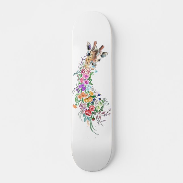 Colourful Flowers Bouquet Giraffe - Drawing Modern Skateboard (Front)