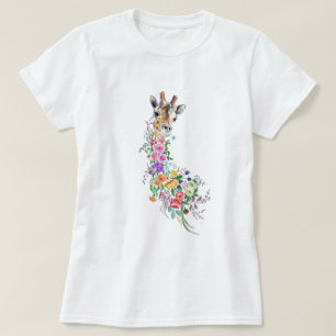 Colourful Flowers Bouquet Giraffe - Drawing Modern T-Shirt