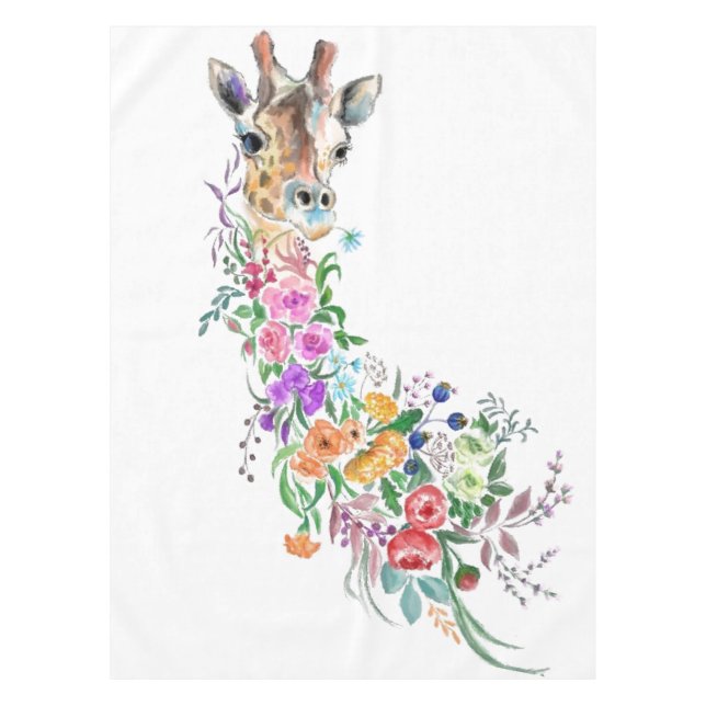 Colourful Flowers Bouquet Giraffe - Drawing Modern Tablecloth (Front)