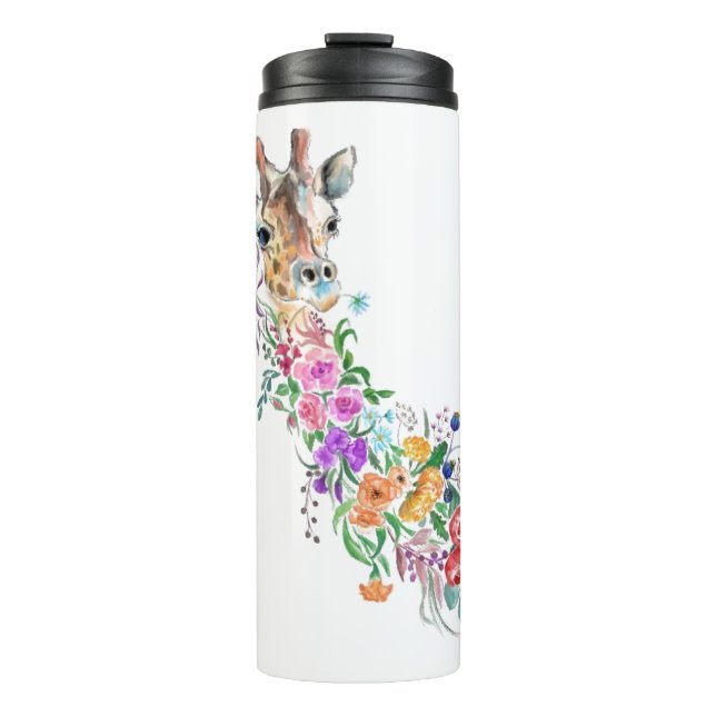 Colourful Flowers Bouquet Giraffe - Drawing Modern Thermal Tumbler (Front)