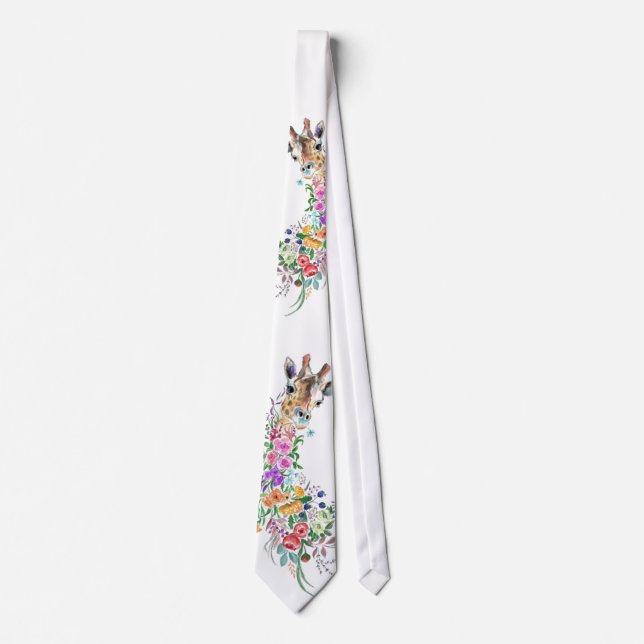 Colourful Flowers Bouquet Giraffe - Drawing Modern Tie (Front)