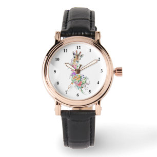 Colourful Flowers Bouquet Giraffe - Drawing Modern Watch