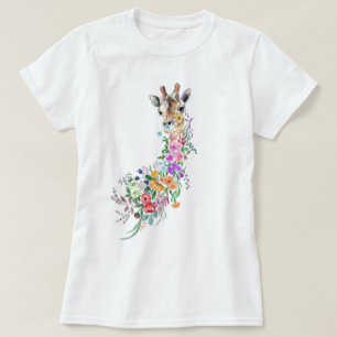 Colourful Flowers Bouquet Giraffe - Drawn by MIGNE T-Shirt