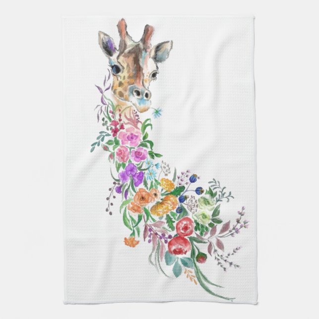 Colourful Flowers Bouquet Giraffe Kitchen Towel (Vertical)