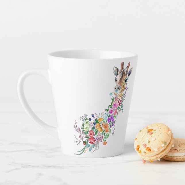 Colourful Flowers Bouquet Giraffe Latte Mug (In Situ)