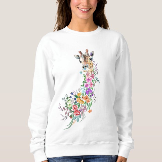Colourful Flowers Bouquet Giraffe - Spring  Sweatshirt (Front)