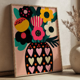 Colourful Flowers Bouquet Maximalist Floral Art Poster