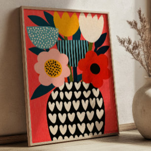 Colourful Flowers Bouquet Vase Illustration Floral Poster