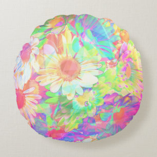 Colourful Flowers Bright Cheerful Round Cushion