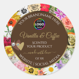 Colourful Flowers Brown Product Labels Hearts Logo