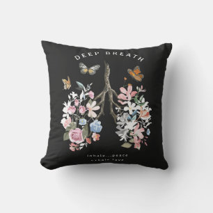 Colourful flowers, butterflies, lungs illustration cushion