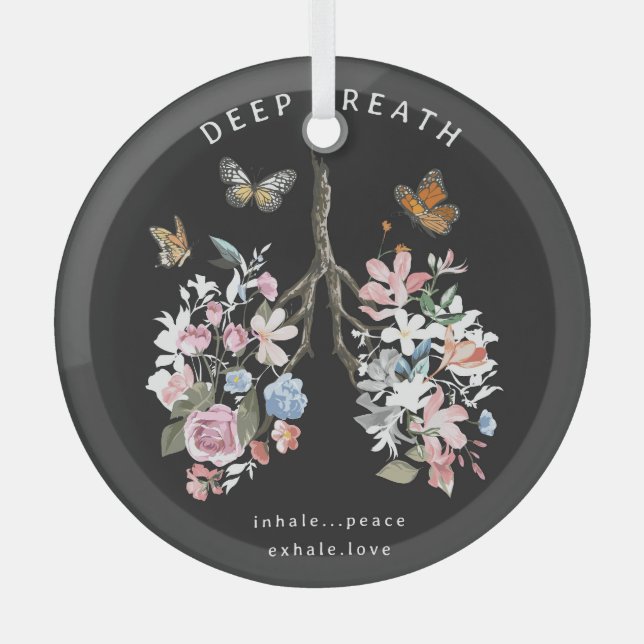 Colourful flowers, butterflies, lungs illustration glass tree decoration (Front)