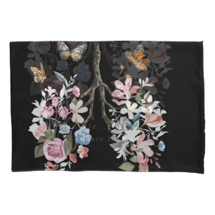 Colourful flowers, butterflies, lungs illustration pillowcase