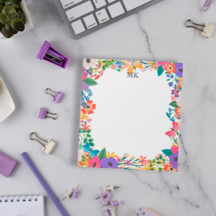 Colourful Flowers & Butterflies Monogrammed Notepad
