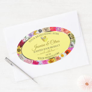 Colourful Flowers Cream Product Labels with Hearts