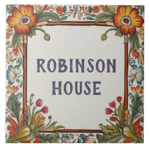 Colourful Flowers Custom House Name Plate Sign Tile