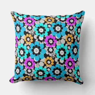 Colourful flowers daisies Blue Turquoise Purple Cushion