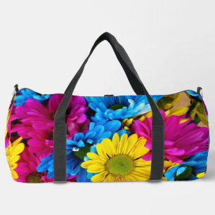 Colourful Flowers, Daisies - Blue Yellow Pink Duffle Bag