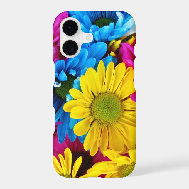 Colourful Flowers, Daisies - Blue Yellow Pink iPhone Case (Back)