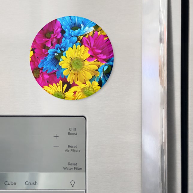 Colourful Flowers, Daisies - Blue Yellow Pink Magnet (In Situ (Fridge))