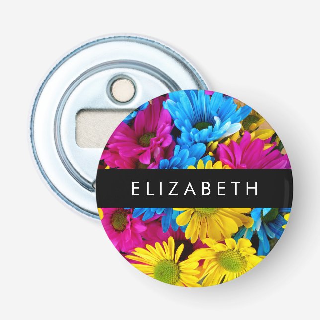 Colourful Flowers, Daisies, Boho, Your Name Bottle Opener (Front)