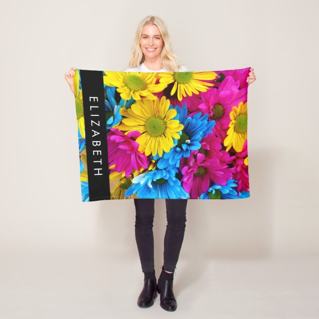 Colourful Flowers, Daisies, Boho, Your Name Fleece Blanket (In Situ)