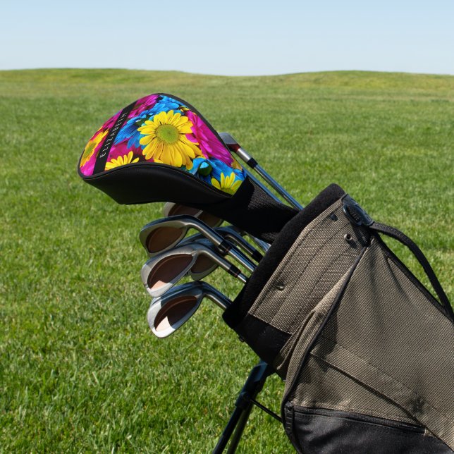Colourful Flowers, Daisies, Boho, Your Name Golf Head Cover (In Situ)
