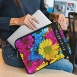 Colourful Flowers, Daisies, Boho, Your Name Laptop Sleeve<br><div class="desc">Elegant,  stylish and sophisticated photo of blue,  yellow and pink Daisy flowers. Modern and trendy gift,  perfect for the floral design lover in your life. Personalise by adding your name,  nickname,  monogram or initials.</div>