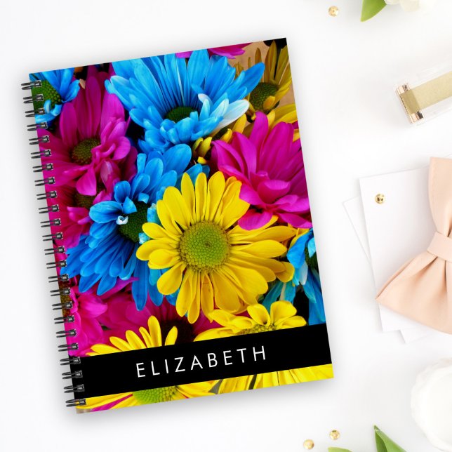 Colourful Flowers, Daisies, Boho, Your Name Notebook (Creator Uploaded)