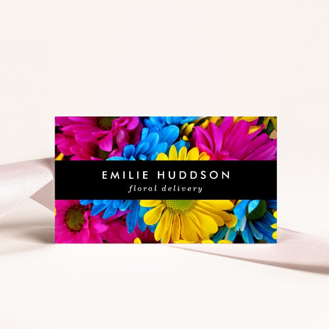 Colourful Flowers, Daisies, Floristry, Flower Shop Business Card (Creator Uploaded)