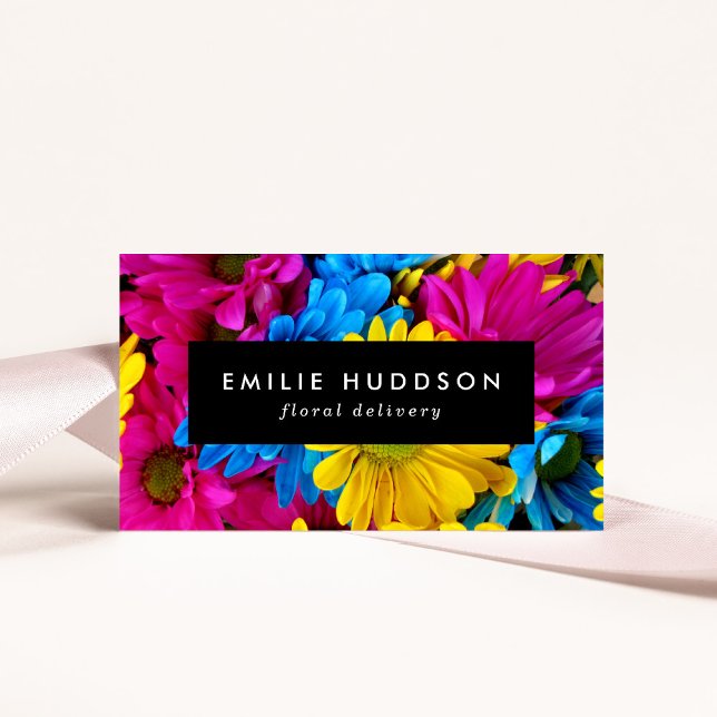 Colourful Flowers, Daisies, Floristry, Flower Shop Business Card (Creator Uploaded)