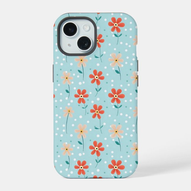 Colourful Flowers Delicate Pattern iPhone 15 Case (Back)