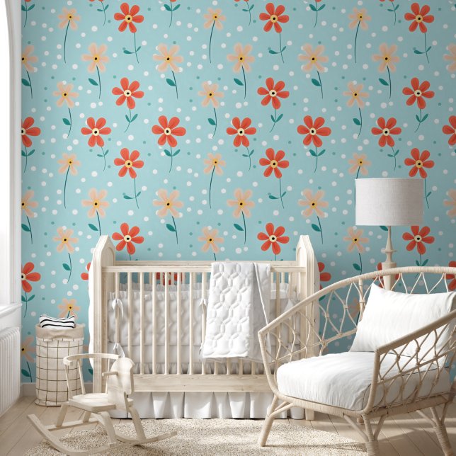 Colourful Flowers Delicate Pattern Wallpaper (Kids)