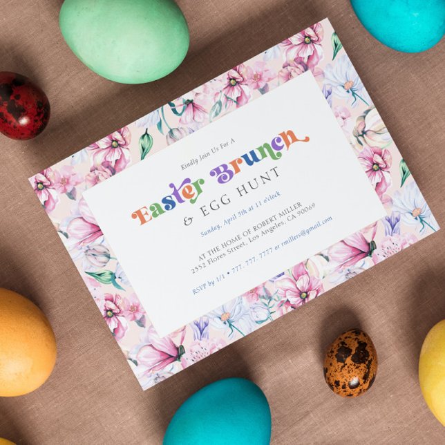 Colourful Flowers Easter Brunch & Egg Hunt Invitation (Creator Uploaded)