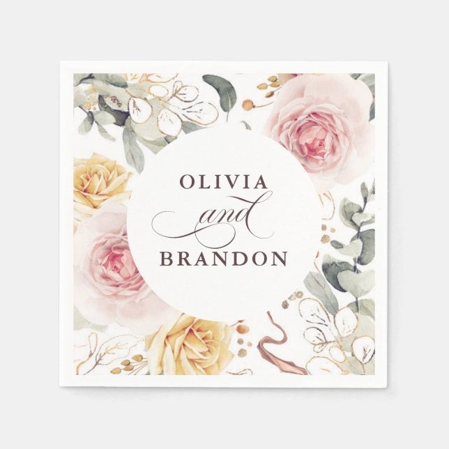 Colourful Flowers Elegant Boho Wedding Napkin (Front)