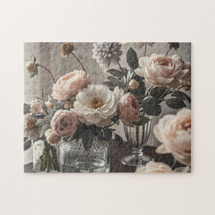 Colourful flowers Elegant vintage-inspired floral  Jigsaw Puzzle