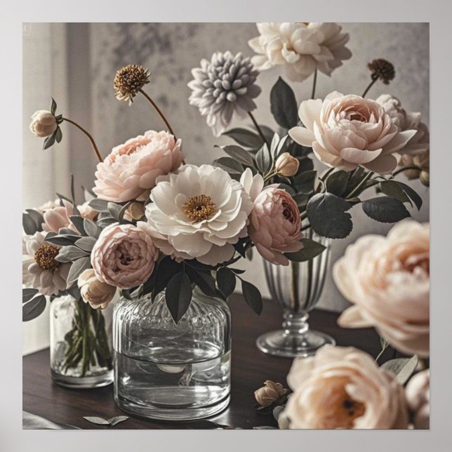 Colourful flowers Elegant vintage-inspired floral  Poster (Front)