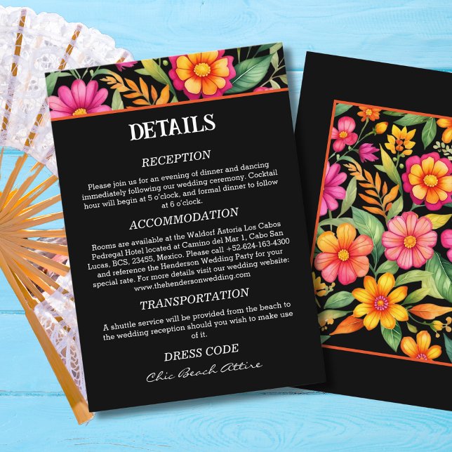 Colourful Flowers Fiesta Mexican Wedding Details   Enclosure Card (Creator Uploaded)