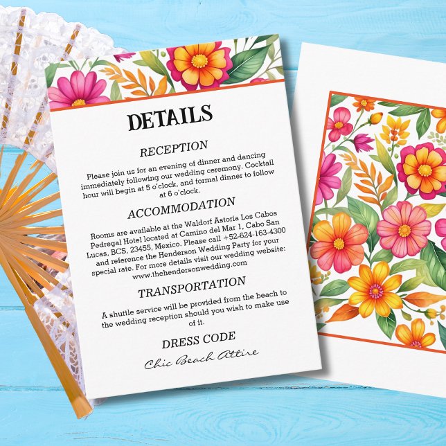 Colourful Flowers Fiesta Mexican Wedding Details   Enclosure Card (Creator Uploaded)