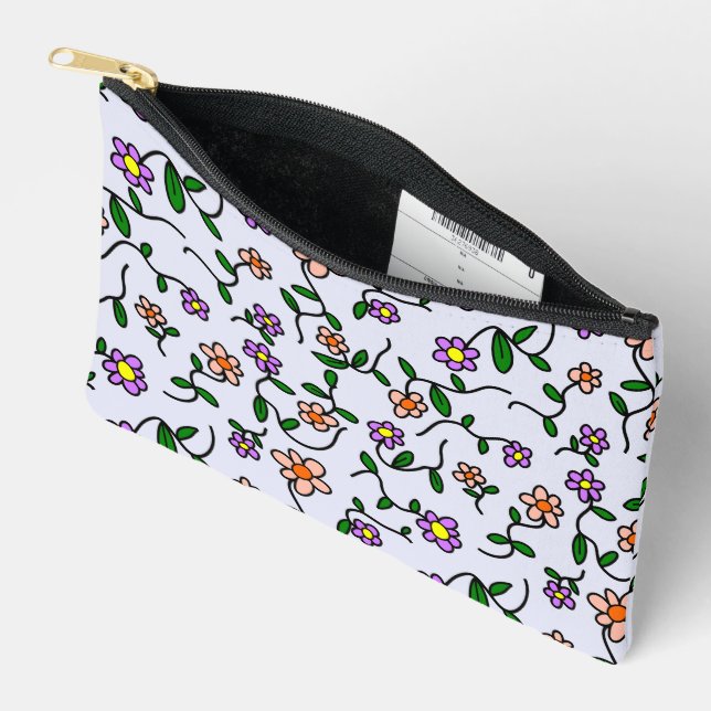 Colourful Flowers, Floral Pattern, Greenery, Boho Accessory Pouch (Open)
