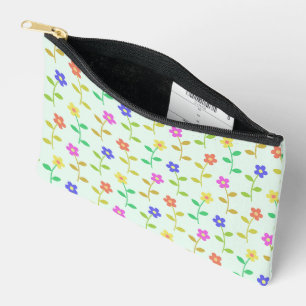 Colourful Flowers, Floral Pattern, Greenery, Boho Accessory Pouch