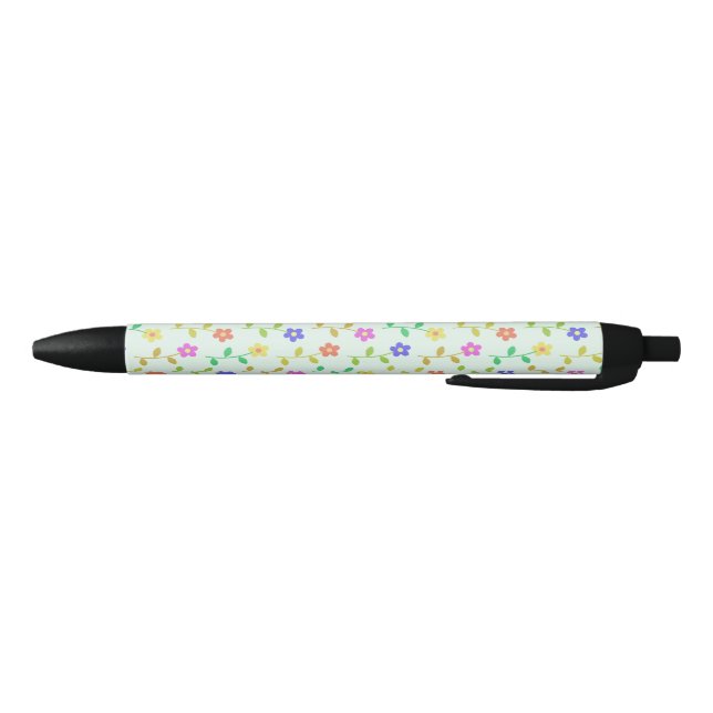 Colourful Flowers, Floral Pattern, Greenery, Boho Black Ink Pen (Bottom)