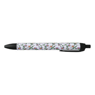 Colourful Flowers, Floral Pattern, Greenery, Boho Black Ink Pen