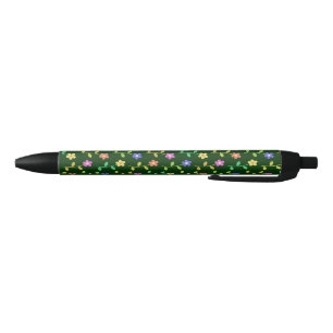 Colourful Flowers, Floral Pattern, Greenery, Boho Black Ink Pen