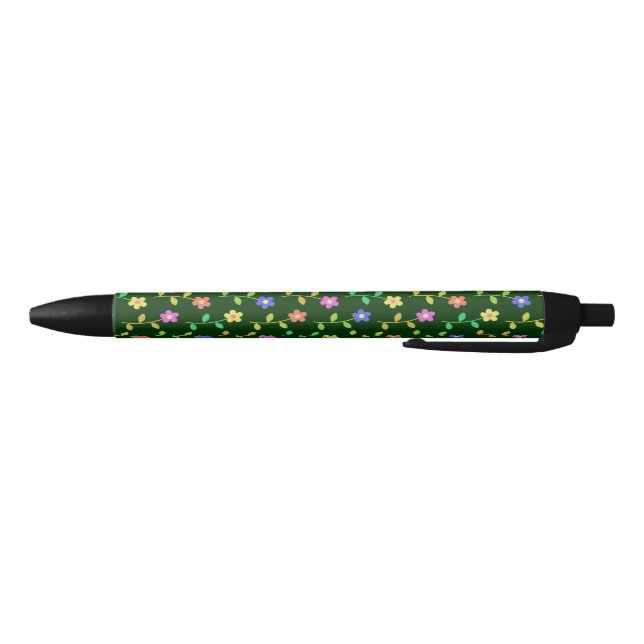 Colourful Flowers, Floral Pattern, Greenery, Boho Black Ink Pen (Bottom)